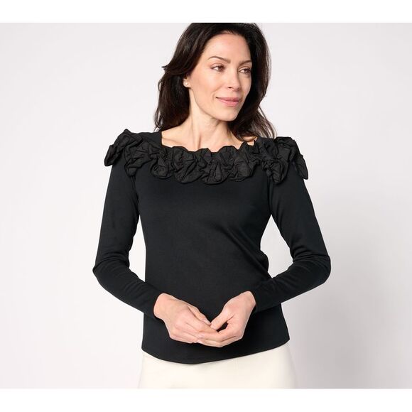 BEAUTIFUL by Lawrence Zarian Women's Top Sz XS Silky Ponte with Black A630468 - Picture 1 of 4
